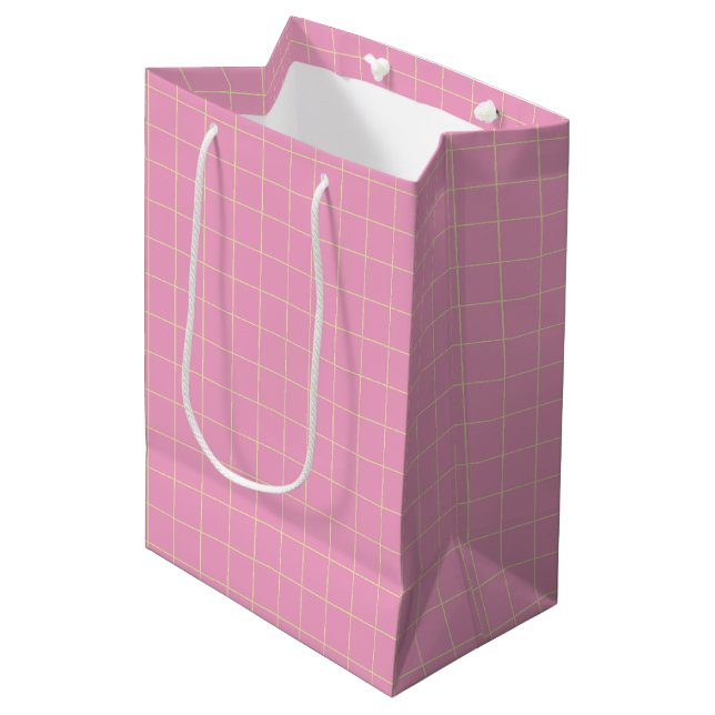 Bolsa De Regalo Mediana Pink Checkered Light Green Cell Delicate. (Angulo Anverso)