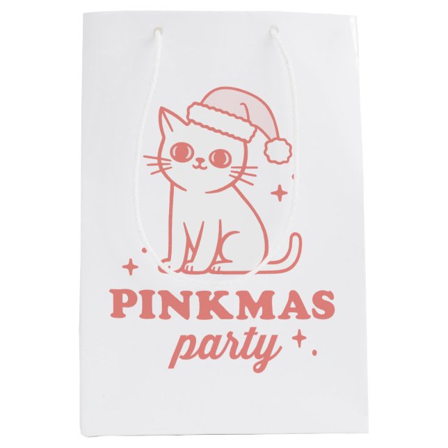 Bolsa De Regalo Mediana Pink Christmas aesthetic pinkmas party cat (Anverso)