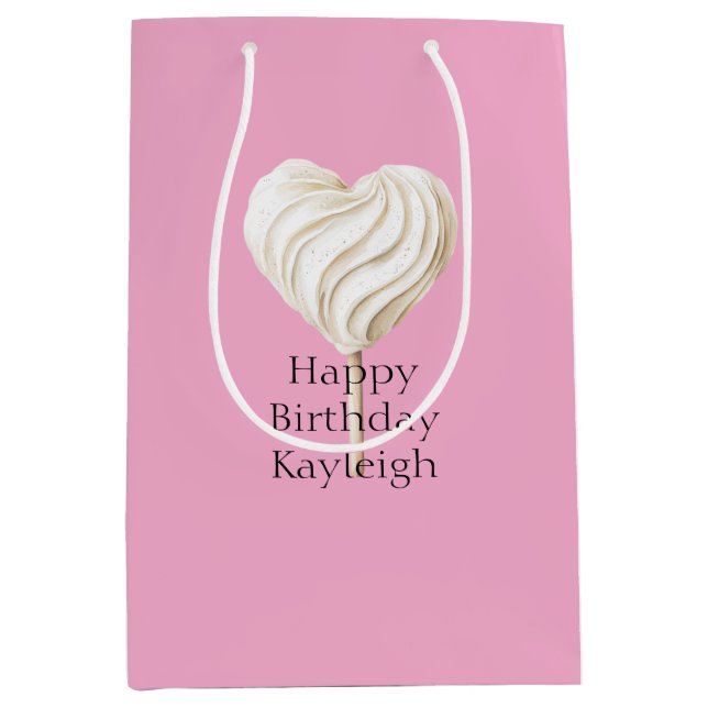 Bolsa De Regalo Mediana Pink Cream Heart on Stick Birthday (Anverso)