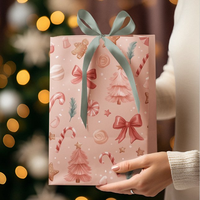 Bolsa De Regalo Mediana Pink Festive Christmas Whimsical Pattern Gift Bag  (Subido por el creador)