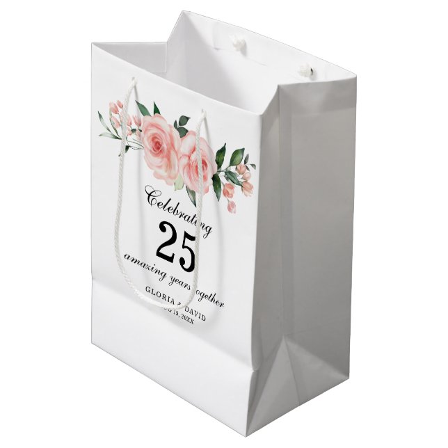 Bolsa De Regalo Mediana Pink Floral Elegant  Wedding  Medium Gift Bag (Angulo Anverso)