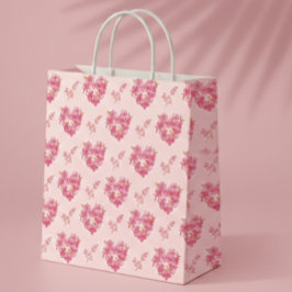 Bolsa De Regalo Mediana Pink Floral Hearts Pattern