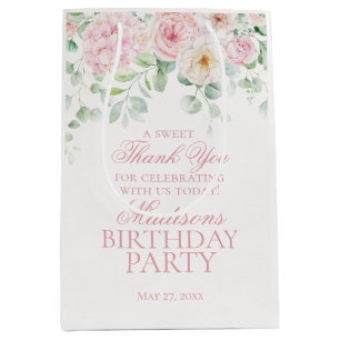 Bolsa De Regalo Mediana Pink Floral Hydrangea Favor del Cumpleaños Botánic