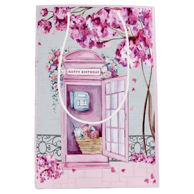 Bolsa De Regalo Mediana Pink Floral Phone Booth (Anverso)