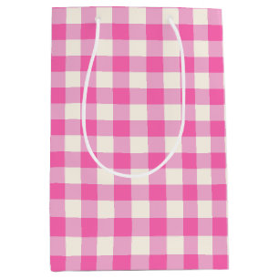 Bolsa De Regalo Mediana Pink Gingham Plaid Cottagecore