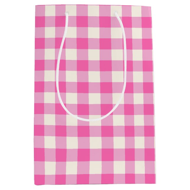 Bolsa De Regalo Mediana Pink Gingham Plaid Cottagecore (Anverso)