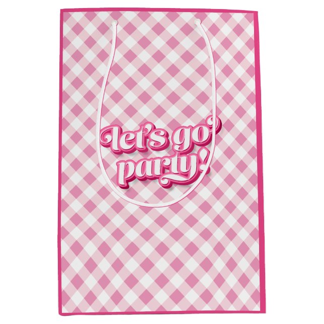 Bolsa De Regalo Mediana Pink Gingham Vamos Fiesta Cumpleaños (Anverso)