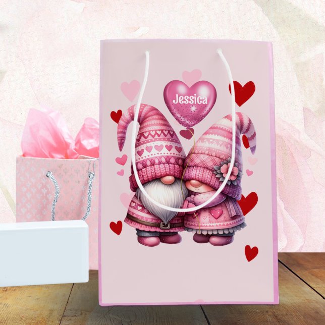 Bolsa De Regalo Mediana Pink Gnome Valentine Couple (Subido por el creador)