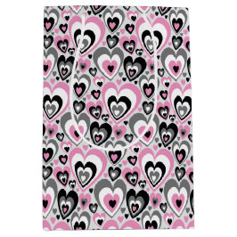 Bolsa De Regalo Mediana Pink Grey Black Hearts Pattern. Gift Bag