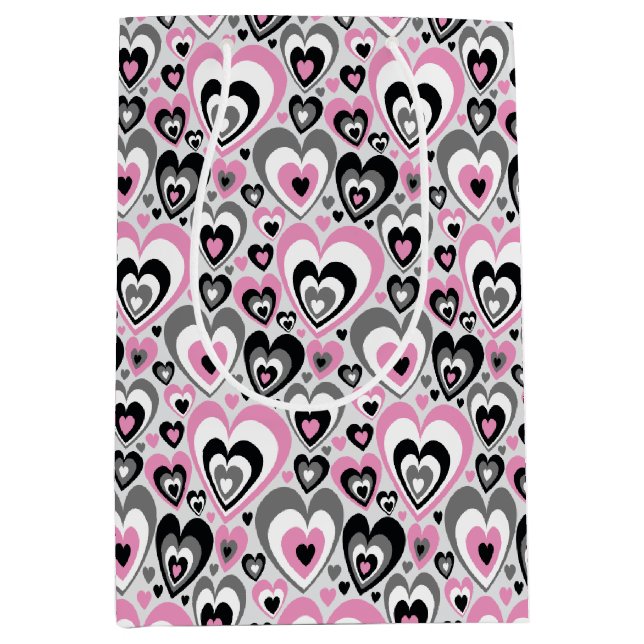Bolsa De Regalo Mediana Pink Grey Black Hearts Pattern. Gift Bag (Anverso)