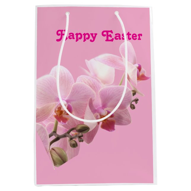 Bolsa De Regalo Mediana Pink Orchids “Happy Easter”  (Anverso)