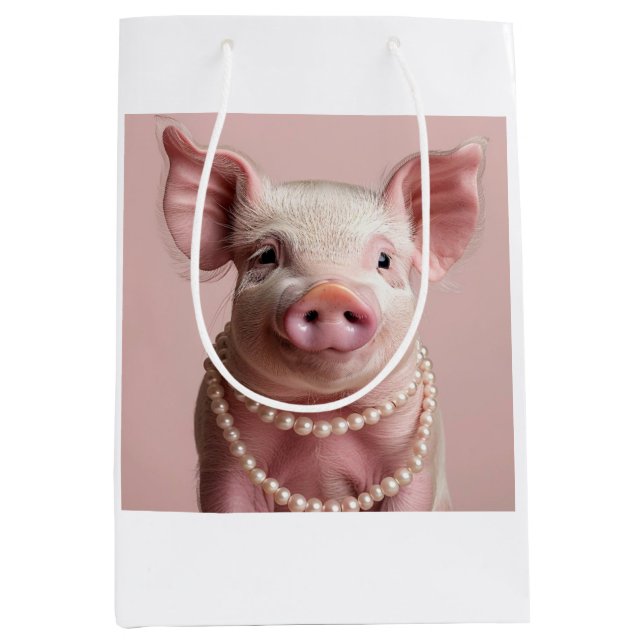 Bolsa De Regalo Mediana Pink Pig Pearlina Pinkette Decoupage (Anverso)