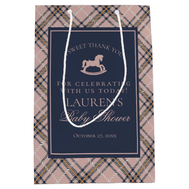 Bolsa De Regalo Mediana Pink Plaid Classic Rocking Horse Baby Shower Favor (Anverso)