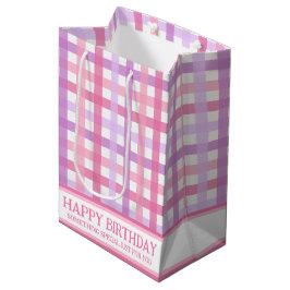 Bolsa De Regalo Mediana Pink Purple Pastel Moderno Patrón de Gingham