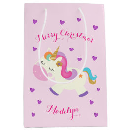 Bolsa De Regalo Mediana Pink Purpurina de Navidades de Rainbow Unicorn