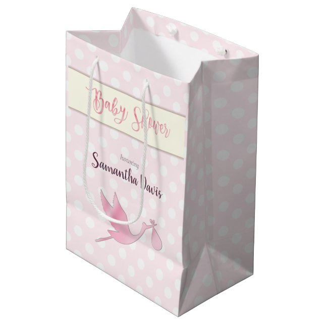 Bolsa De Regalo Mediana Pink Stork Baby Baby Shower (Angulo Anverso)