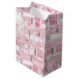 Bolsa De Regalo Mediana Pink Village Snowy Christmas 
