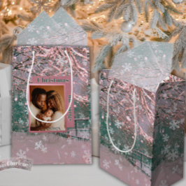 Bolsa De Regalo Mediana Pink Winter Christmas Family Photo