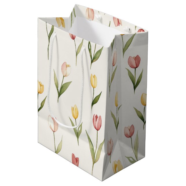 Bolsa De Regalo Mediana Pink Yellow Tulip Flowers Easter (Angulo Anverso)