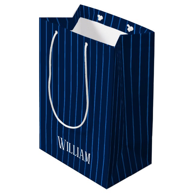 Bolsa De Regalo Mediana Pinstripes azul marino personalizadas (Angulo reverso)