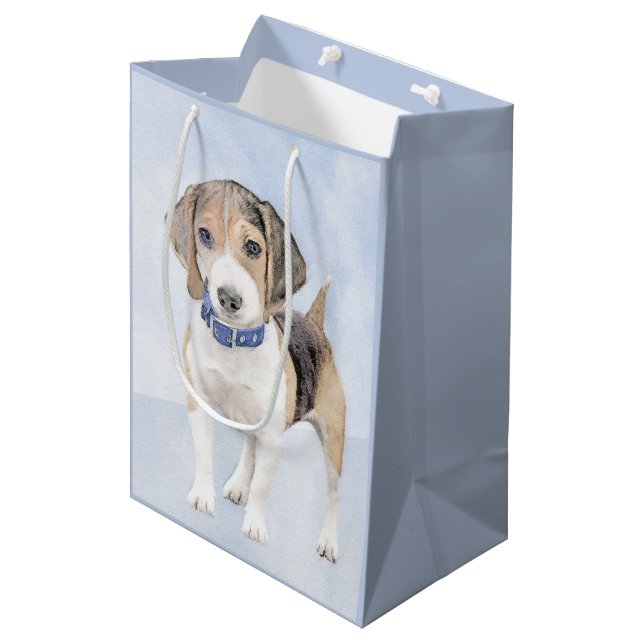 Bolsa De Regalo Mediana Pintura Beagle - Arte Perro Original Cuto (Angulo Anverso)