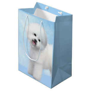 Bolsa De Regalo Mediana Pintura de Bichon Frise - Arte de Perro Original.