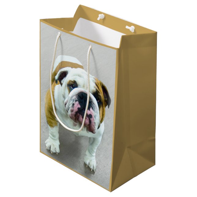 Bolsa De Regalo Mediana Pintura de Bulldog: adorable arte original del per (Angulo Anverso)