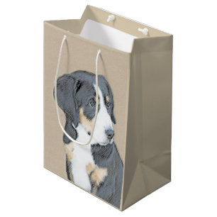 Bolsa De Regalo Mediana Pintura de cachorro de perro de montaña de Berna -