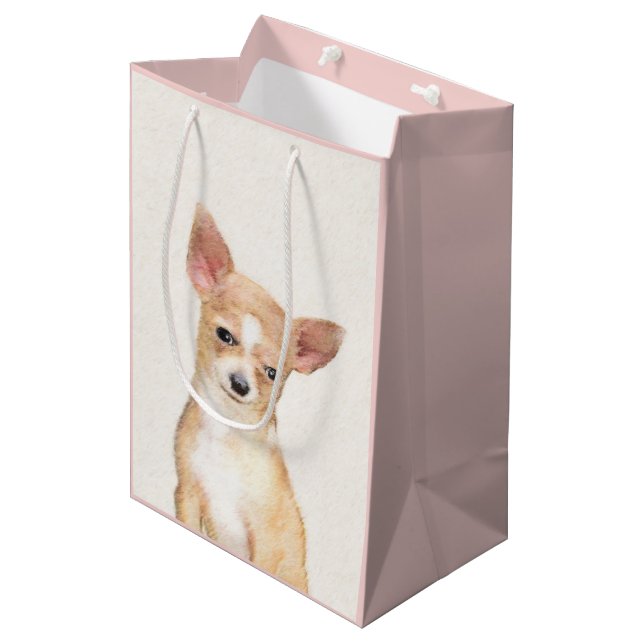 Bolsa De Regalo Mediana Pintura de Chihuahua - Arte Perro Original. (Angulo Anverso)