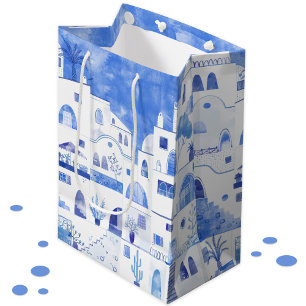 Bolsa De Regalo Mediana Pintura de color de agua de Oia Santorini