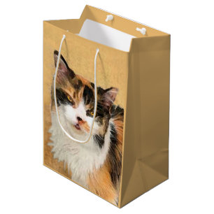 Bolsa De Regalo Mediana Pintura de gato calico - Arte de gato original lin