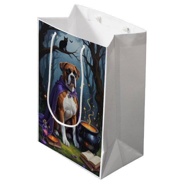 Bolsa De Regalo Mediana Pintura de Halloween de Boxer Dog (Angulo Anverso)