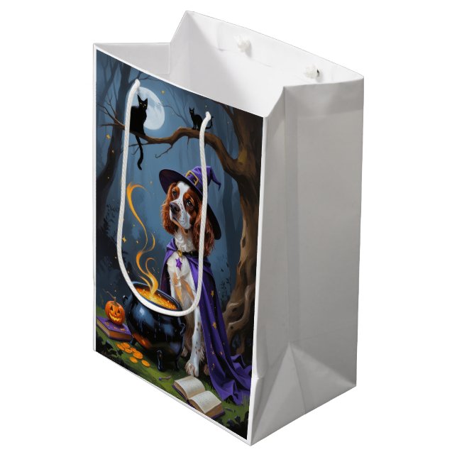 Bolsa De Regalo Mediana Pintura de Halloween de Brittany Spaniel Dog Whims (Angulo Anverso)