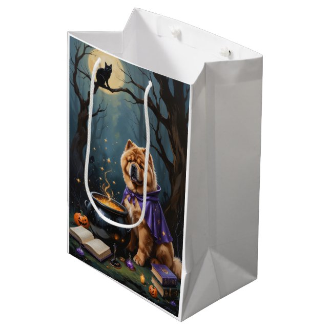 Bolsa De Regalo Mediana Pintura de Halloween de Chow Chow Dog Whimsical (Angulo Anverso)