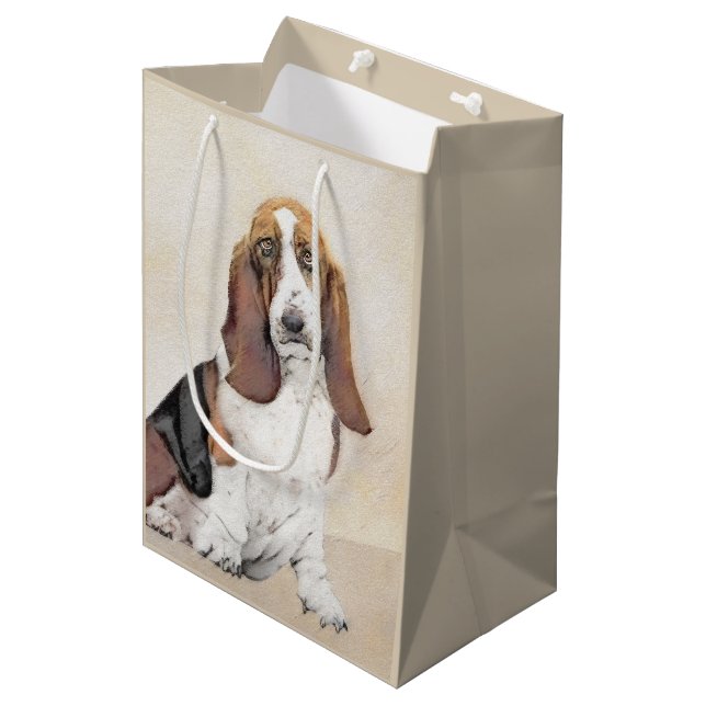Bolsa De Regalo Mediana Pintura de hebilla de basset - Arte de perro origi (Angulo Anverso)
