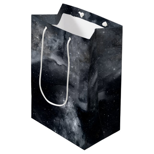 Bolsa De Regalo Mediana Pintura de nebulosa en galaxia blanca negra (Angulo Anverso)
