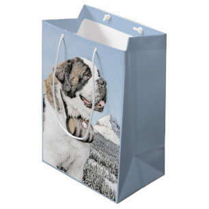 Bolsa De Regalo Mediana Pintura de St Bernard - arte original lindo del