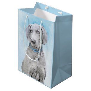 Bolsa De Regalo Mediana Pintura de Weimaraner - Arte de Perro Original.