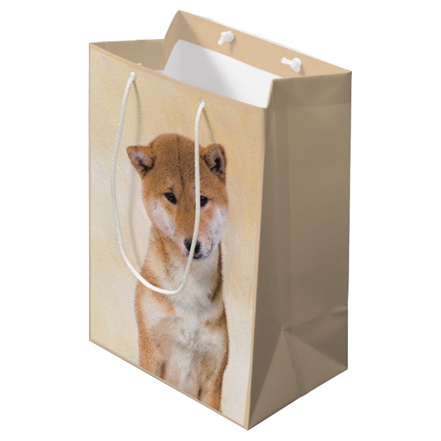 Bolsa De Regalo Mediana Pintura Shiba Inu (roja) - Arte Perro Original (Angulo Anverso)
