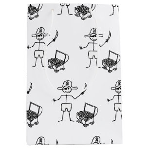 Bolsa De Regalo Mediana Pirata Stickman con el tesoro del pecho