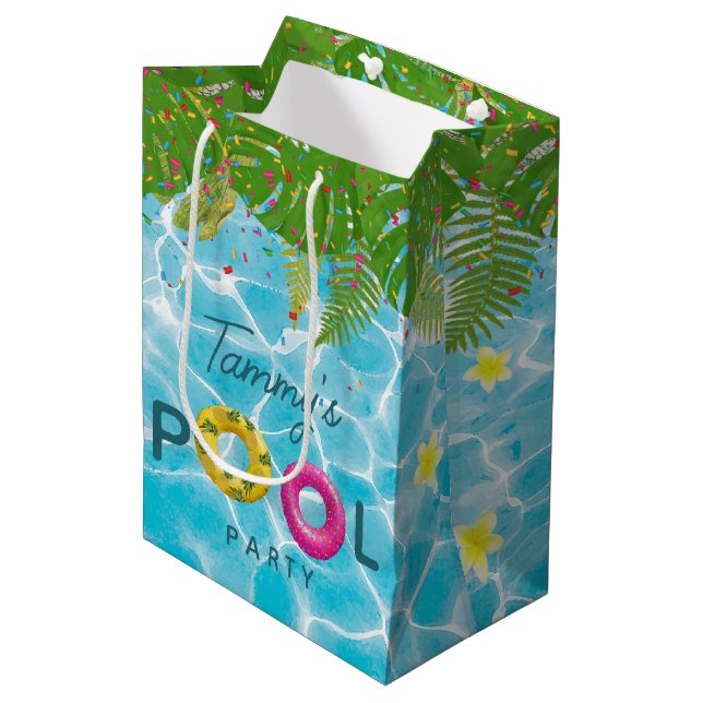 Bolsa De Regalo Mediana Piscina tropical Fiesta Piscina Cumpleaños (Angulo Anverso)
