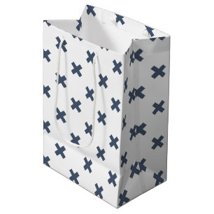 Bolsa De Regalo Mediana Pisos cruzados de color azul-gris sobre blanco