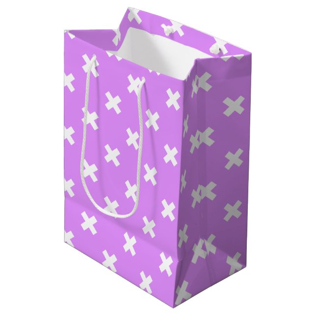 Bolsa De Regalo Mediana Pisos de cruz blanca sobre lilac (Angulo Anverso)