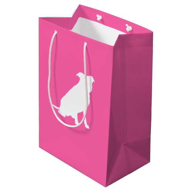 Bolsa De Regalo Mediana Pitbull, Chica rosado de Baby Shower Bulldog Pit (Angulo reverso)
