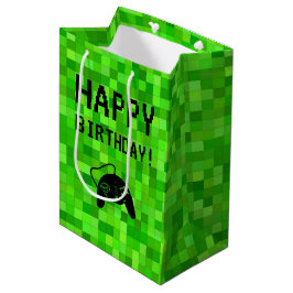 Bolsa De Regalo Mediana Píxeles de juego verde | Fiesta de cumpleaños del 