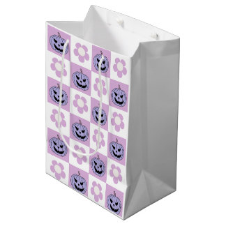 Bolsa De Regalo Mediana Pizarra morada rosa Halloween Checkerboard para ni