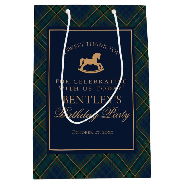 Bolsa De Regalo Mediana Plaid Classic Rocking Horse Birthday Party Favors (Anverso)