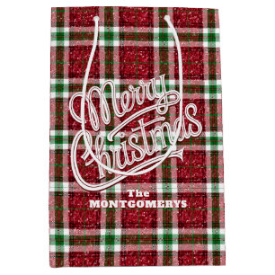 Bolsa De Regalo Mediana Plaid de Navidad Brillante