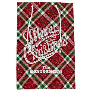 Bolsa De Regalo Mediana Plaid de Navidad Brillante Alegre