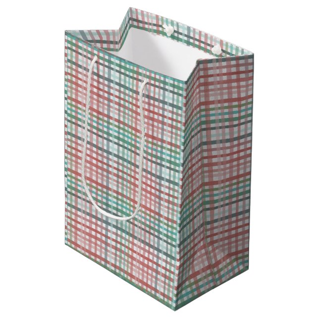 Bolsa De Regalo Mediana Plaid pastel rosa (Angulo Anverso)